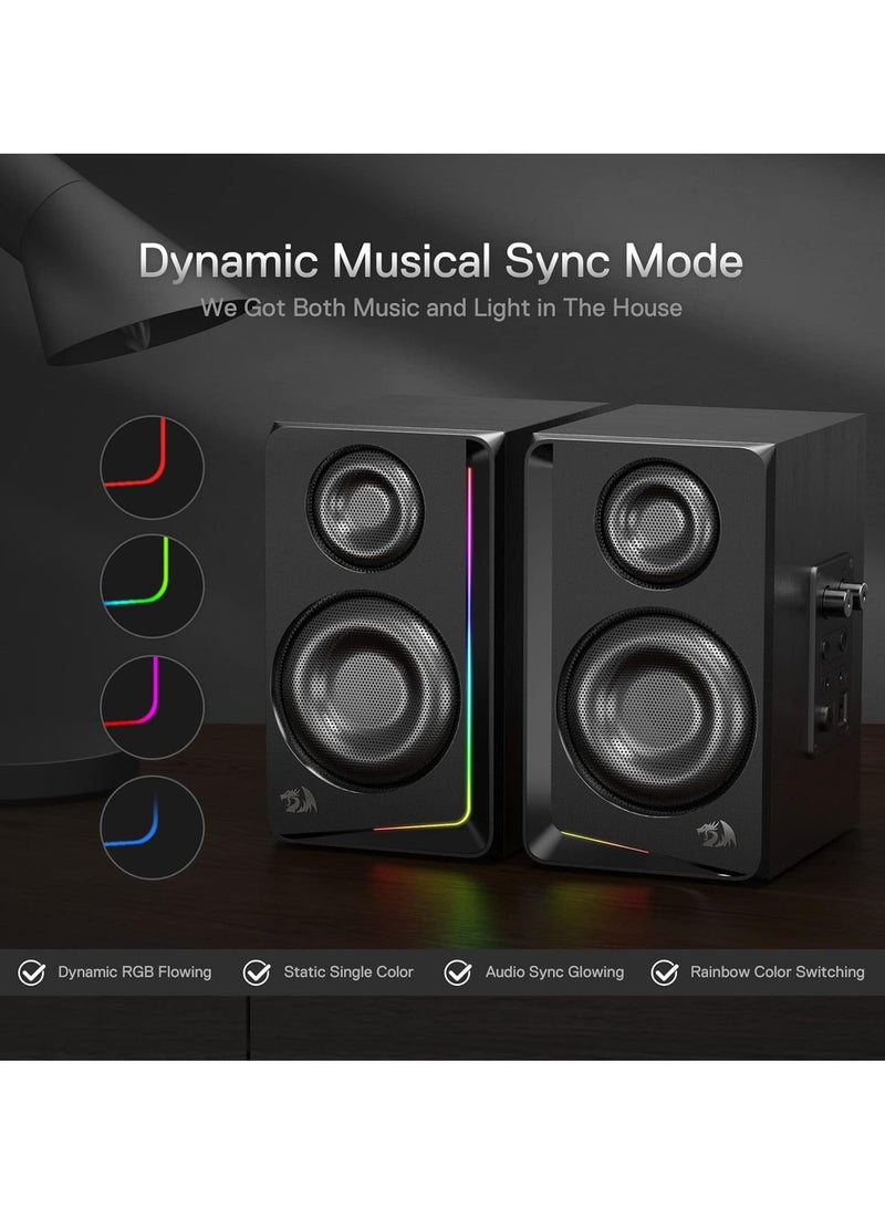 GS812 Wireless RGB Wooden Desktop Speakers, 2.0 Channel Bookshelf Speaker w/BT 5.0/3.5mm AUX Connection, Enhanced Bass/Volume Knob Control, Extra Mic/Audio Jacks & Dynamic RGB Lighting Bar