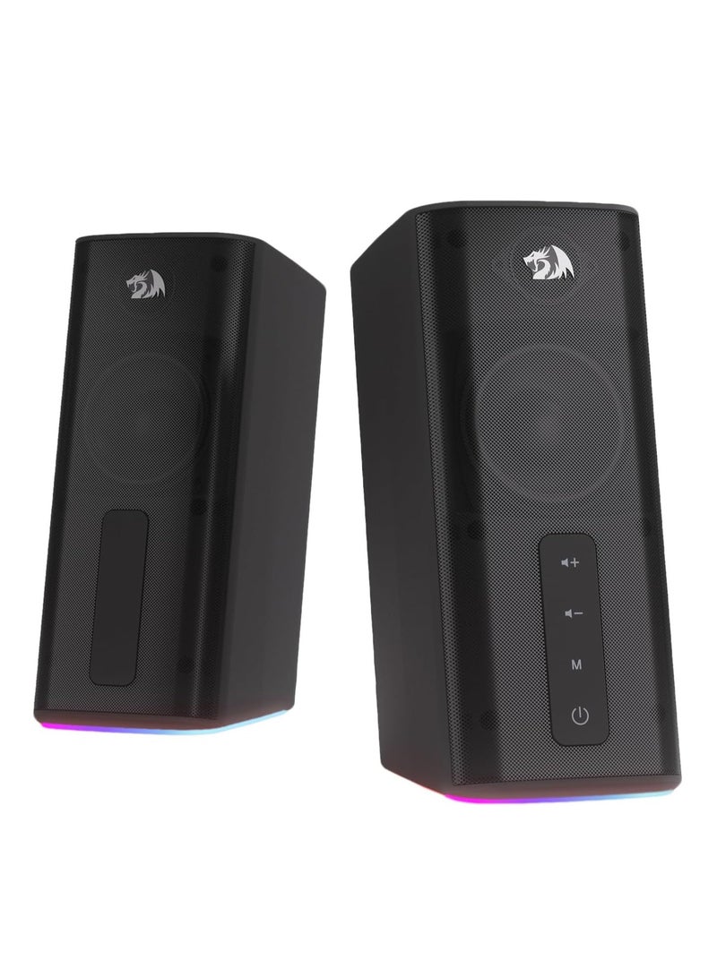 REDRAGON - GS814 Wireless Desktop Speakers, RGB, BT/AUX, 20W , BT 5.0 wireless mode adopted for premium lossless sound quality, stable and no-delay audio transmission makes you get 100% enjoyed with your playlists from your phone, tablet or laptop - Black - Image 1