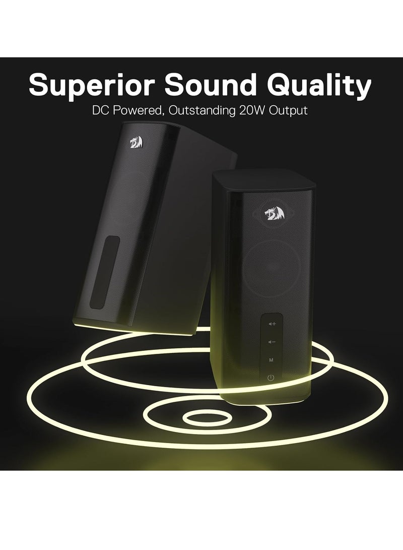 REDRAGON - GS814 Wireless Desktop Speakers, RGB, BT/AUX, 20W , BT 5.0 wireless mode adopted for premium lossless sound quality, stable and no-delay audio transmission makes you get 100% enjoyed with your playlists from your phone, tablet or laptop - Black - Image 1
