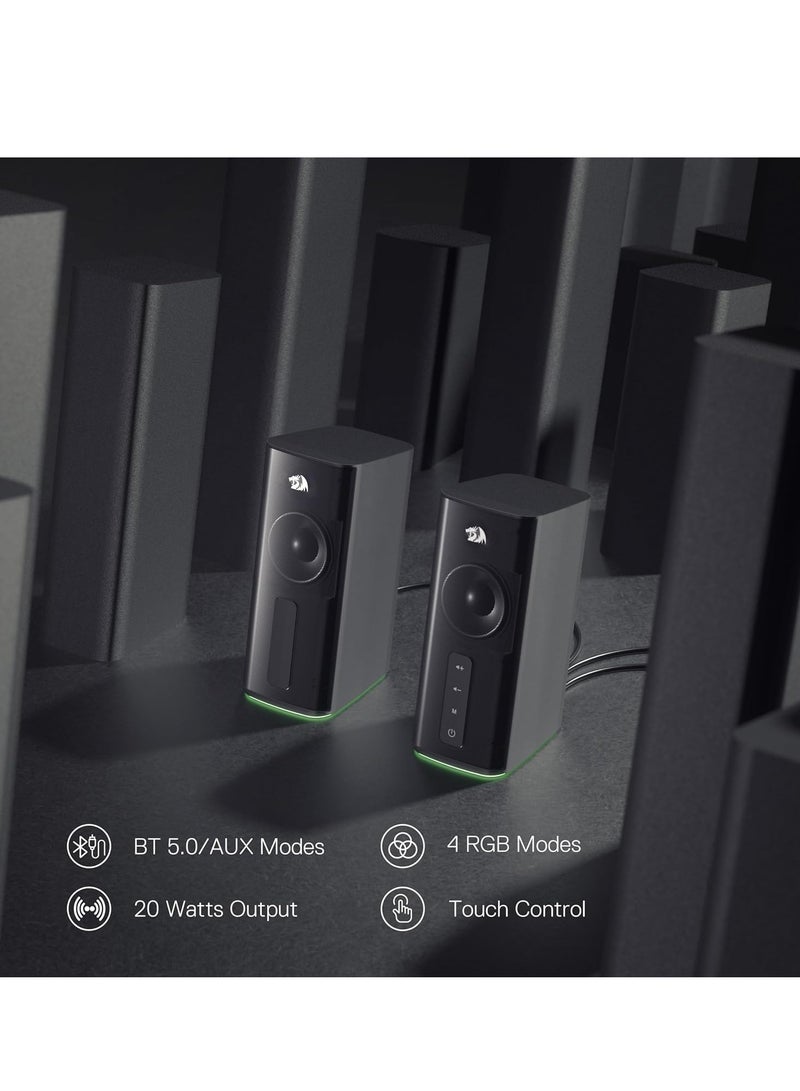 REDRAGON - GS814 Wireless Desktop Speakers, RGB, BT/AUX, 20W , BT 5.0 wireless mode adopted for premium lossless sound quality, stable and no-delay audio transmission makes you get 100% enjoyed with your playlists from your phone, tablet or laptop - Black - Image 1