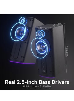 ريدراجون GS814 Wireless Desktop Speakers, RGB, BT/AUX, 20W , BT 5.0 wireless mode adopted for premium lossless sound quality, stable and no-delay audio transmission makes you get 100% enjoyed with your playlists from your phone, tablet or laptop - Black  - Image 4
