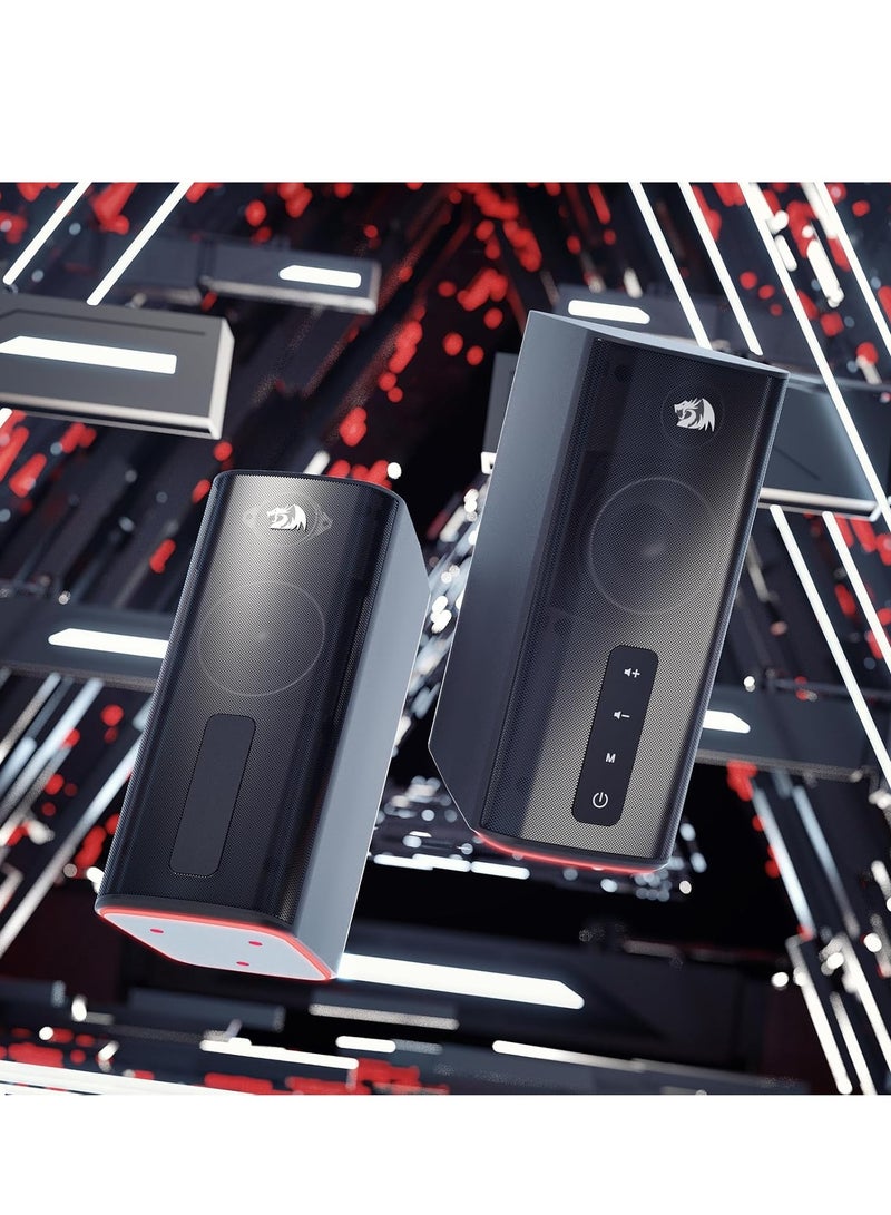 REDRAGON - GS814 Wireless Desktop Speakers, RGB, BT/AUX, 20W , BT 5.0 wireless mode adopted for premium lossless sound quality, stable and no-delay audio transmission makes you get 100% enjoyed with your playlists from your phone, tablet or laptop - Black - Image 1