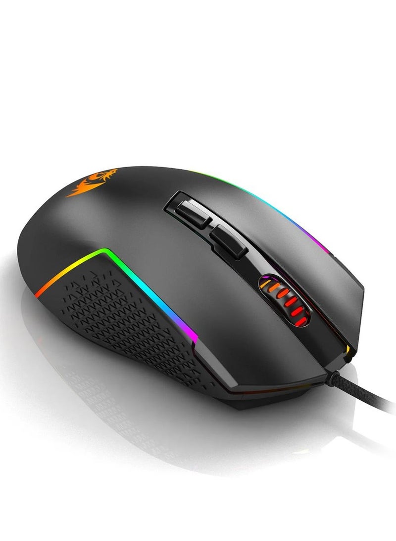 REDRAGON - Wired Gaming Mouse M613- RGB Trident Lite , Lightweight 8000 DPI , 7 Programmable Buttons or personalized in-game controls and  programmable light patterns for dynamic visuals - Black - Image 1