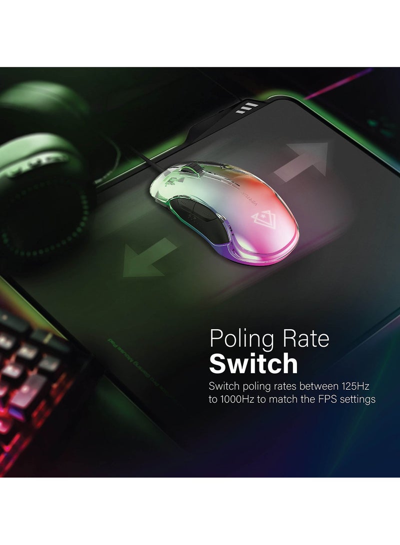 VERTUX - RGB Wired Gaming Mouse, Lightweight 12000 DPI Gaming Mice with Polling Control Button, Translucent LED-Backlit, Multi-Surface Tracking and 5 Programmable Buttons for Gamers, Phoenix Black - Image 1