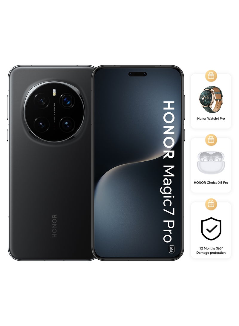 Honor - Magic 7 Pro Dual SIM 5G Black 12GB RAM 512GB With Honor Watch 4 Pro + X5 Pro Earbuds + 12 Month 360° Damage Protection - Middle East Version - Image 1