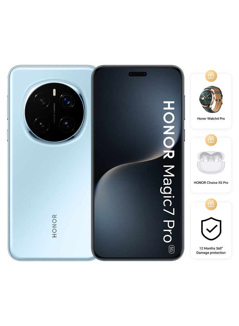 Honor Magic 7 Pro Dual SIM 5G Breeze Blue 12GB RAM 512GB With Honor Watch 4 Pro + X5 Pro Earbuds + 12 Month 360° Damage Protection - Middle East Version  - Image 1