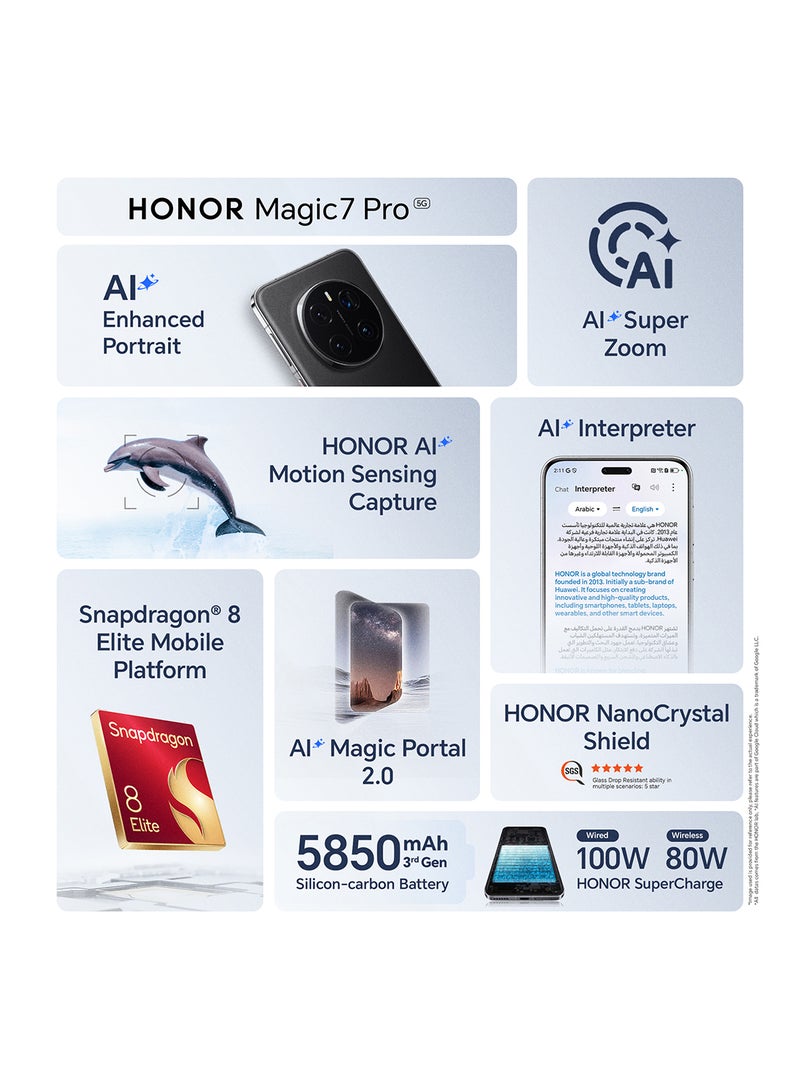 Honor - Magic 7 Pro Dual SIM 5G Black 12GB RAM 512GB With Instax Mini Photo Printer + S7 Earbuds + 6Month 360° Damage Protection - Middle East Version - Image 1