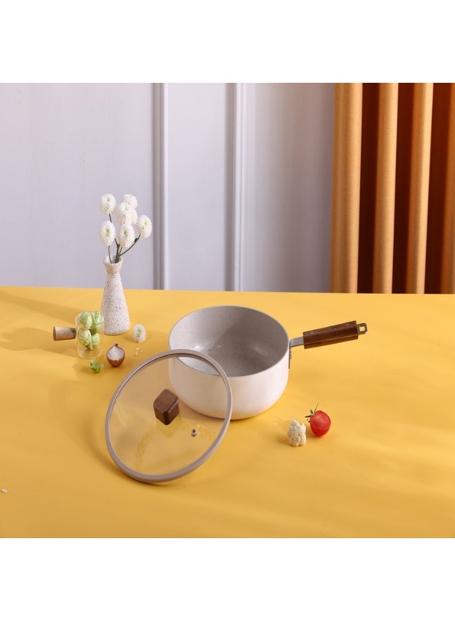 Neoflam Bien Wokpan 20 Cm With Glass Lid Wood Knope Wood Hand Cream Beige Marble - Image 2