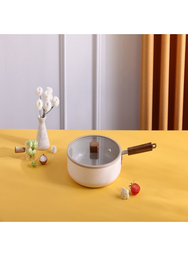 Neoflam Bien Wokpan 20 Cm With Glass Lid Wood Knope Wood Hand Cream Beige Marble - Image 3