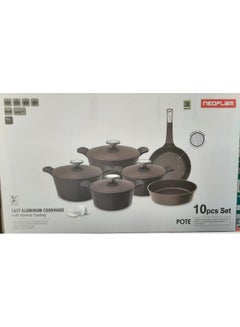 Neoflam Pote Cookware Set 10 Pieces Decasted Aluminum Marble Coating Items Sizes Pots 20 Cm 22 Cm 24 Cm 28 Cm Frypan 26 Cm Round Ovenware 28 Brown  - Image 1