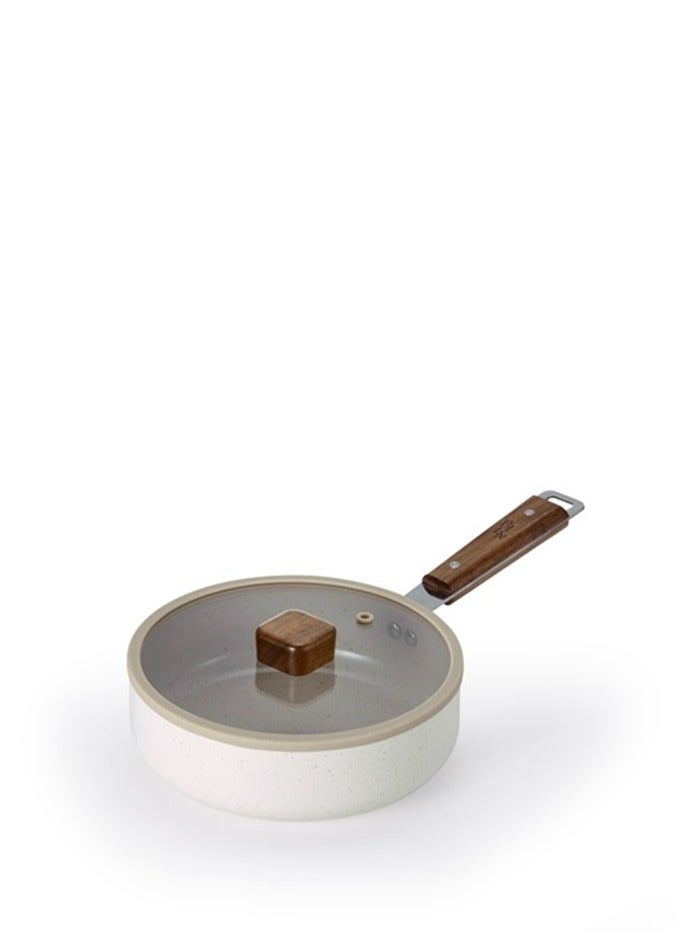 نيو فلام Bien Frypan 24 Cm With Glass Lid Wood Knope Wood Hand White 24 cm  - Image 2