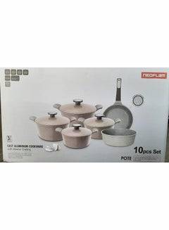 Neoflam Pote Cookware Set 10 Pieces Decasted Aluminum Marble Coating Items Sizes Pots 20 Cm 22 Cm 24 Cm 28 Cm Frypan 26 Cm Round Ovenware 28 Marble  - Image 1