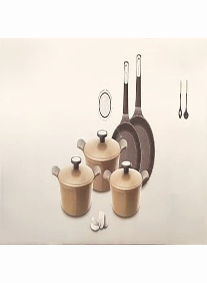 نيو فلام Pote Cast Aluminum With Ecolon Coating Cooking Set 10 Pieces Set Warm Marble  - Image 1