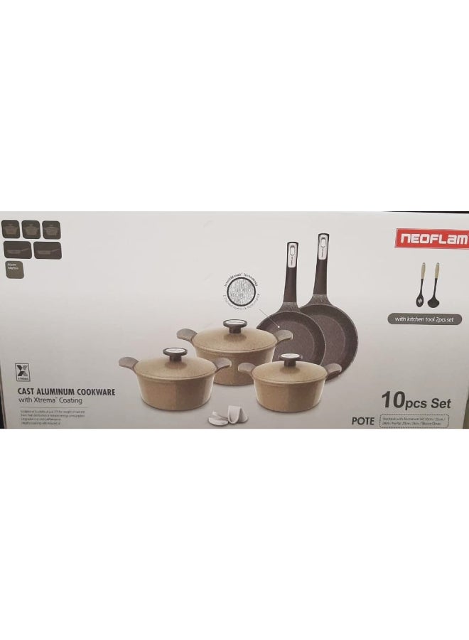نيو فلام Pote Cast Aluminum With Ecolon Coating Cooking Set 10 Pieces Set Warm Marble  - Image 2