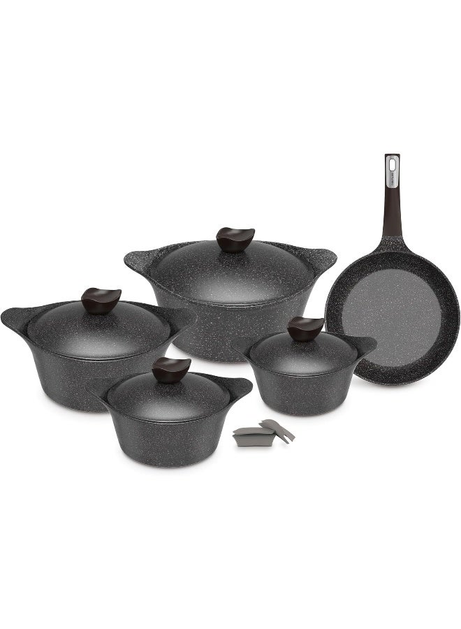 نيو فلام Aeni Non-Stick Aluminum Cooking Pot 11-Piece Set Galaxy marble  - Image 1