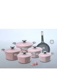Neoflam Pote Cooking Set 11 Pieces Sizes Pots 20 Cm 22 Cm 24 Cm 26 Cm 28 Cm Frypans 26 Cm Decast Aluminum With Ecolon Coating Marble Top Coating Pink  - Image 1