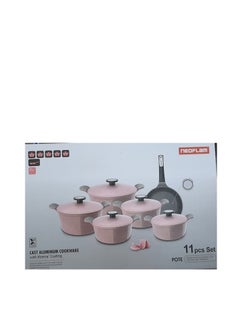 Neoflam Pote Cooking Set 11 Pieces Sizes Pots 20 Cm 22 Cm 24 Cm 26 Cm 28 Cm Frypans 26 Cm Decast Aluminum With Ecolon Coating Marble Top Coating Pink  - Image 2