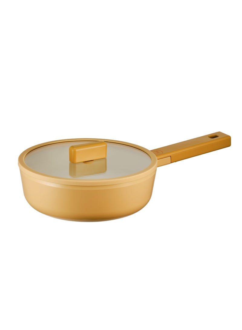 نيو فلام Hejmini Wokpan 18 Cm With Glass Lid Modern Integrated Hand Yellow  - Image 1