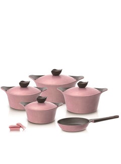 Neoflam Aeni Cooking Set 11 Pieces Nonstick Diecasted Aluminum Stockpot18 20 24 28 Frypan Pink Marble  - Image 1