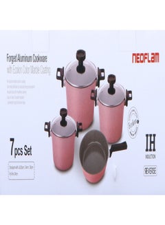 Neoflam Reverse Forged Aluminum With Marble Coating Cookware Set With Glass Lid 7 Pieces Set (Pot 20 24 28cm Frypan 24cm) Pink  - Image 2