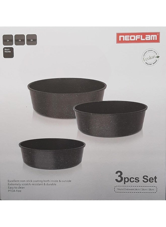 Neoflam Midas Non-Stick Aluminum Round Ovenware 3-Piece Set Black Marble - Image 5