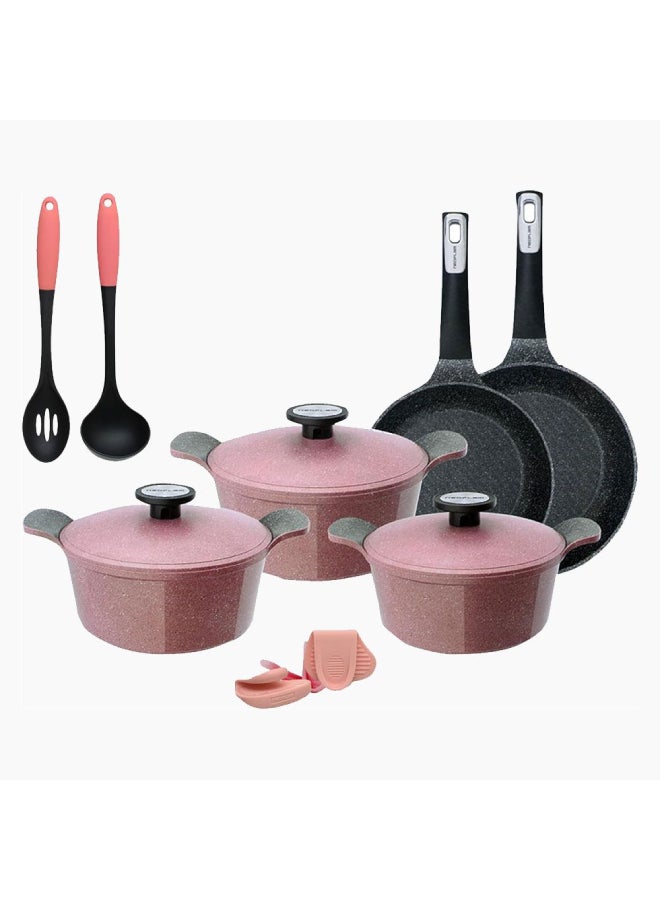 Neoflam Pote Cast Aluminum With Ecolon Coating Cooking Set 10 Pieces Set Pink Marble - Image 1