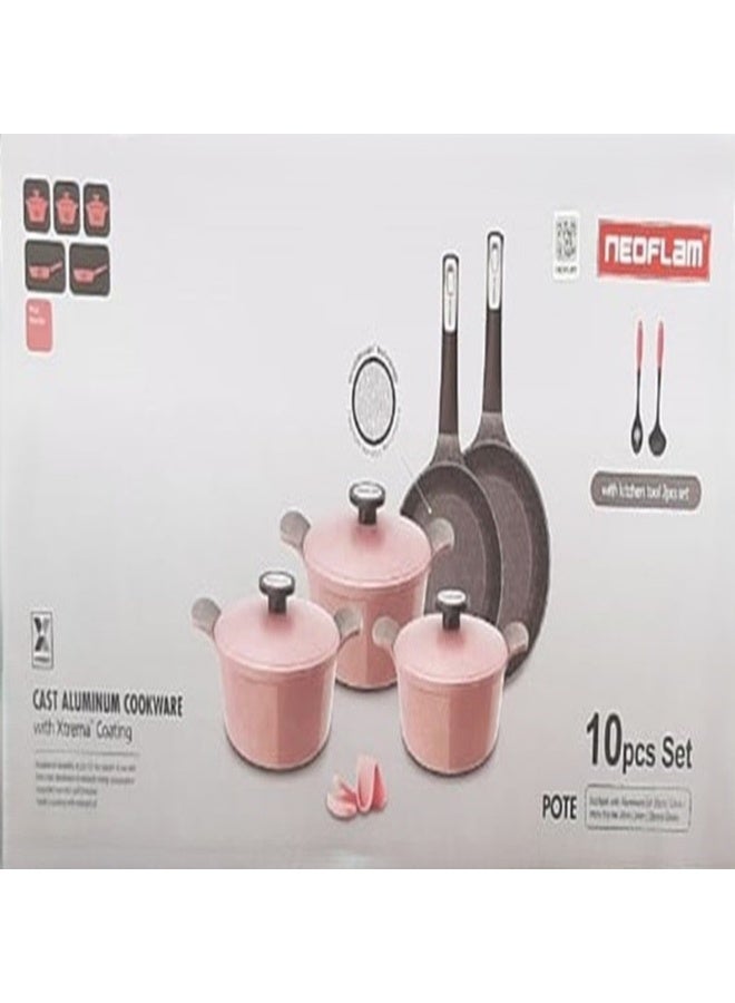 Neoflam Pote Cast Aluminum With Ecolon Coating Cooking Set 10 Pieces Set Pink Marble - Image 2