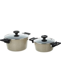 Neoflam Reverse Forged Aluminum With Marble Coating Cookware Set With Glass Lid 7 Pieces Set (Pot 20 24 28cm Frypan 24cm) Warm Marble  - Image 2