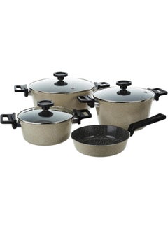 Neoflam Reverse Forged Aluminum With Marble Coating Cookware Set With Glass Lid 7 Pieces Set (Pot 20 24 28cm Frypan 24cm) Warm Marble  - Image 1