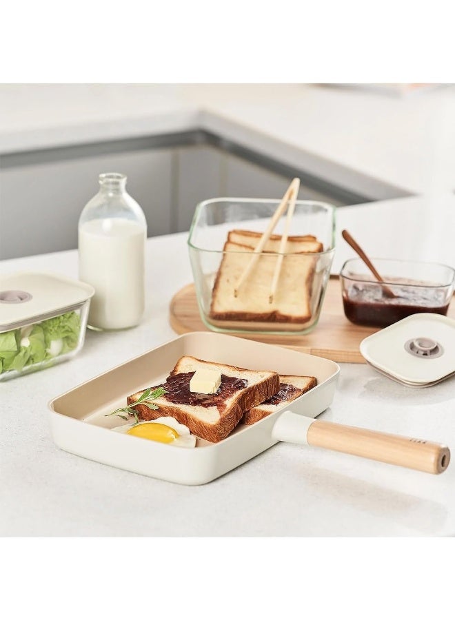 نيو فلام Fika Off Nonstick Rectangular Sand Brunch Pan With Glass Lid And Ih Induction Technology 29 Cm White  - Image 4