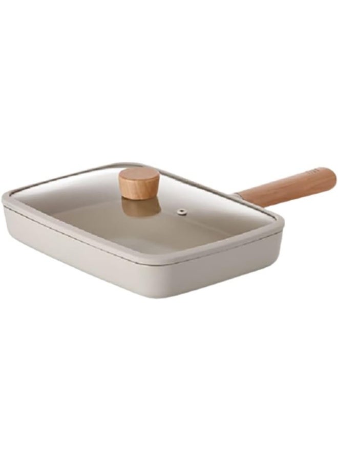 نيو فلام Fika Off Nonstick Rectangular Sand Brunch Pan With Glass Lid And Ih Induction Technology 29 Cm White  - Image 2