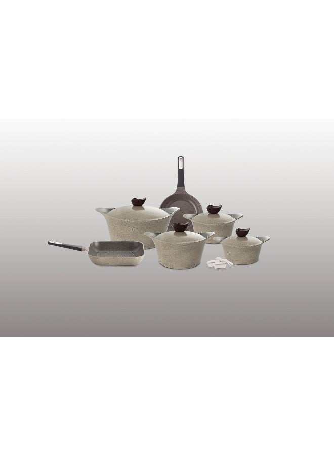 Neoflam Aeni Cooking Set, 14 Pieces, Nonstick Diecasted Aluminum Stockpot 18 20 24 28 Frypan 26 Grill 28 Warm Marble Warm Marble - Image 3