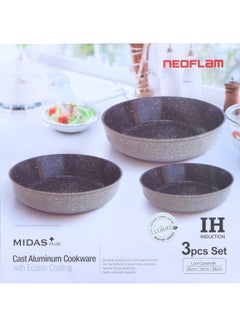 Neoflam Midas Cast Aluminum With Ecolon Coating Round Ovenware Set 3-Piece Set Warm Marble 3-Piece Set  - Image 1