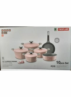 Neoflam Pote Cookware Set 10 Pieces Decasted Aluminum Marble Coating Items Sizes Pots 20 Cm 22 Cm 24 Cm 28 Cm Frypan 26 Cm Round Ovenware 28 Pink  - Image 1