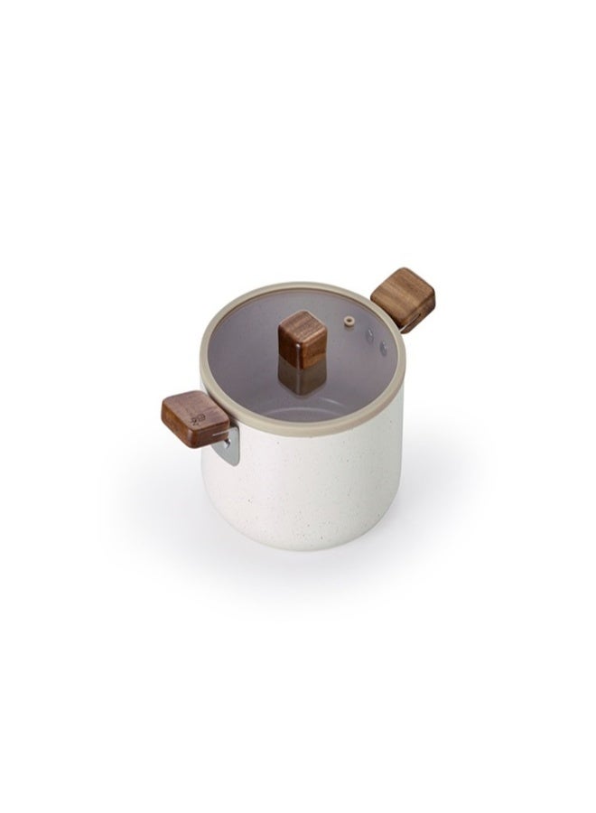 نيو فلام Bien Cooking Pot 18 Cm With Glass Lid Wood Knope Wood Hand Cream Beige Marble  - Image 2