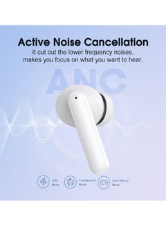 كيو سي واي T13 ANC Bluetooth Earphones, Active Noise Cancelling Wireless Earbuds, Gaming In Ear Earphones, 4 Mics Clear Calls, 30H Playtime White  - Image 3