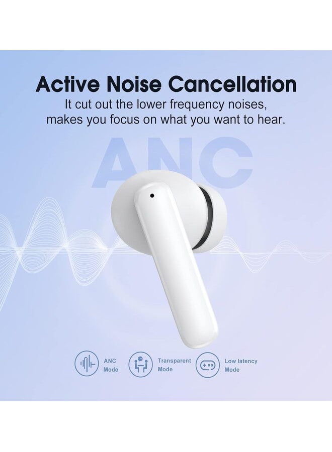 QCY T13 ANC Bluetooth Earphones, Active Noise Cancelling Wireless Earbuds, Gaming In Ear Earphones, 4 Mics Clear Calls, 30H Playtime White  - Image 3