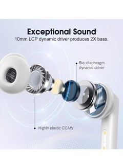 كيو سي واي T13 ANC Bluetooth Earphones, Active Noise Cancelling Wireless Earbuds, Gaming In Ear Earphones, 4 Mics Clear Calls, 30H Playtime White  - Image 5