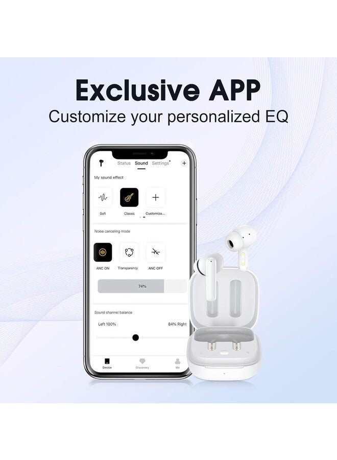كيو سي واي - T13 ANC Bluetooth Earphones, Active Noise Cancelling Wireless Earbuds, Gaming In Ear Earphones, 4 Mics Clear Calls, 30H Playtime White - Image 1