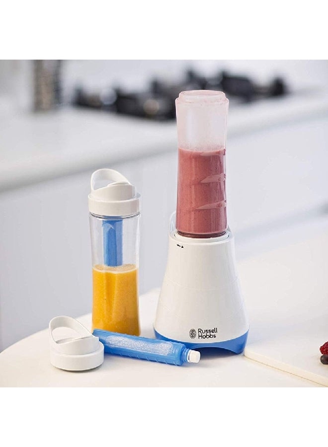 راسيل هوبز Mix and Go Cool Personal Blender Smoothie Maker White and Blue 25.7 x 17.2 x 23.5 cm 21351GCC 300 W 21351GCC White and Blue  - Image 2