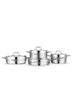 كوركماز Korkmaz Alfaron 7 pcs Cookware Set | Pots and Pans Set | Stainless Steel Inductions aCookware Sets A1954 Silver  - Image 1