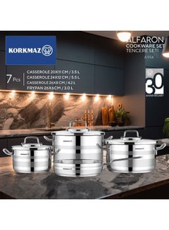 كوركماز Korkmaz Astron 7 pcs Cookware Set | Pots and Pans Set | Stainless Steel Inductions Cookware Sets A2054 Silver  - Image 5