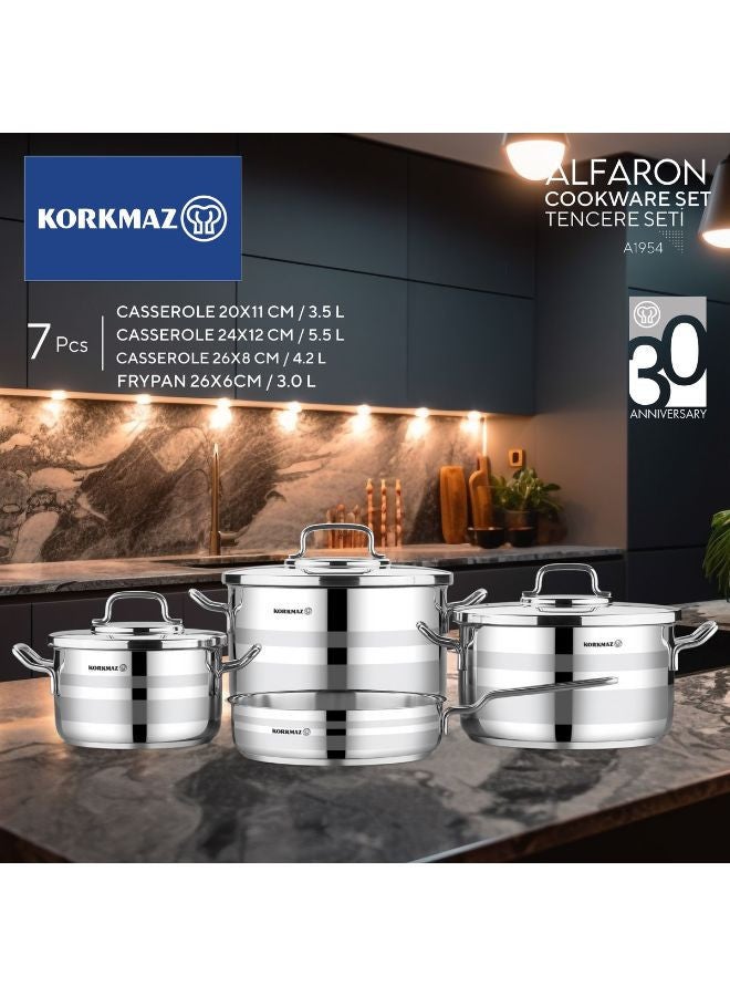 Korkmaz Korkmaz Astron 7 pcs Cookware Set | Pots and Pans Set | Stainless Steel Inductions Cookware Sets A2054 Silver  - Image 5