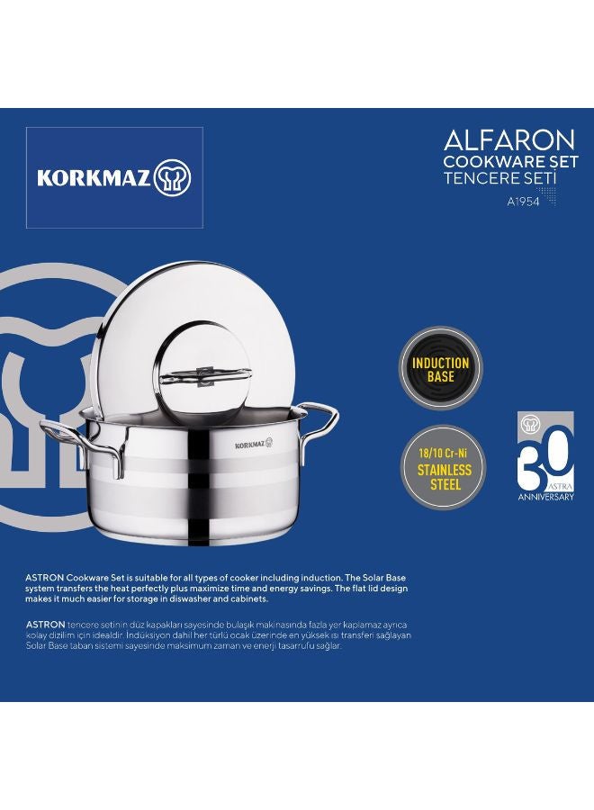 Korkmaz Korkmaz Astron 7 pcs Cookware Set | Pots and Pans Set | Stainless Steel Inductions Cookware Sets A2054 Silver  - Image 4