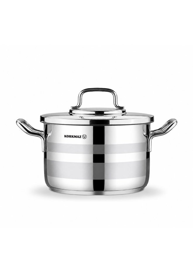 Korkmaz Astron 7 Pieces Cookware Set | Stainless Steel Tri-Ply Sandwich Base | Induction Compatible Cooking Set | Silver - KA2054 Silver Silver - Image 3