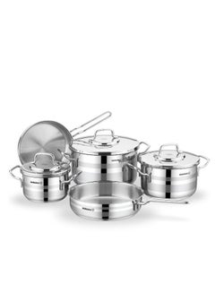 كوركماز Korkmaz Astron Cookware Set 8 Pieces | Stainless Steel Pots and Pans Set | Induction Base Pans Set - 2055 Silver  - Image 1