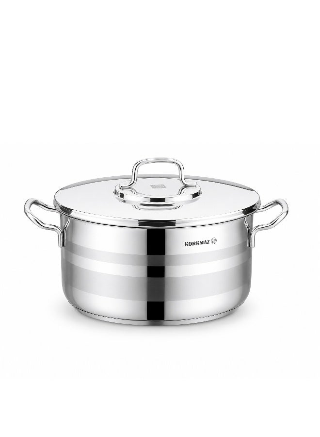 Korkmaz Astron 8 Pieces Stainless Steel Cookware Set | Stainless Steel Tri-Ply Sandwich Base | Induction Compatible Pots and Pans Set | Inductions Compatible Cooking Set | Silver - KA2055 Silver Silver - Image 4