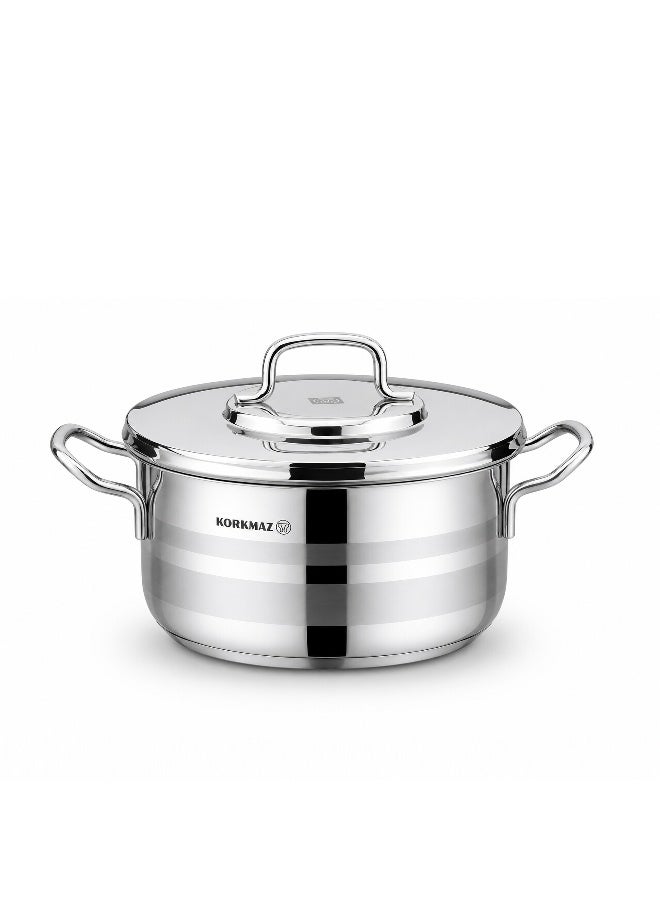 Korkmaz Astron 8 Pieces Stainless Steel Cookware Set | Stainless Steel Tri-Ply Sandwich Base | Induction Compatible Pots and Pans Set | Inductions Compatible Cooking Set | Silver - KA2055 Silver Silver - Image 5