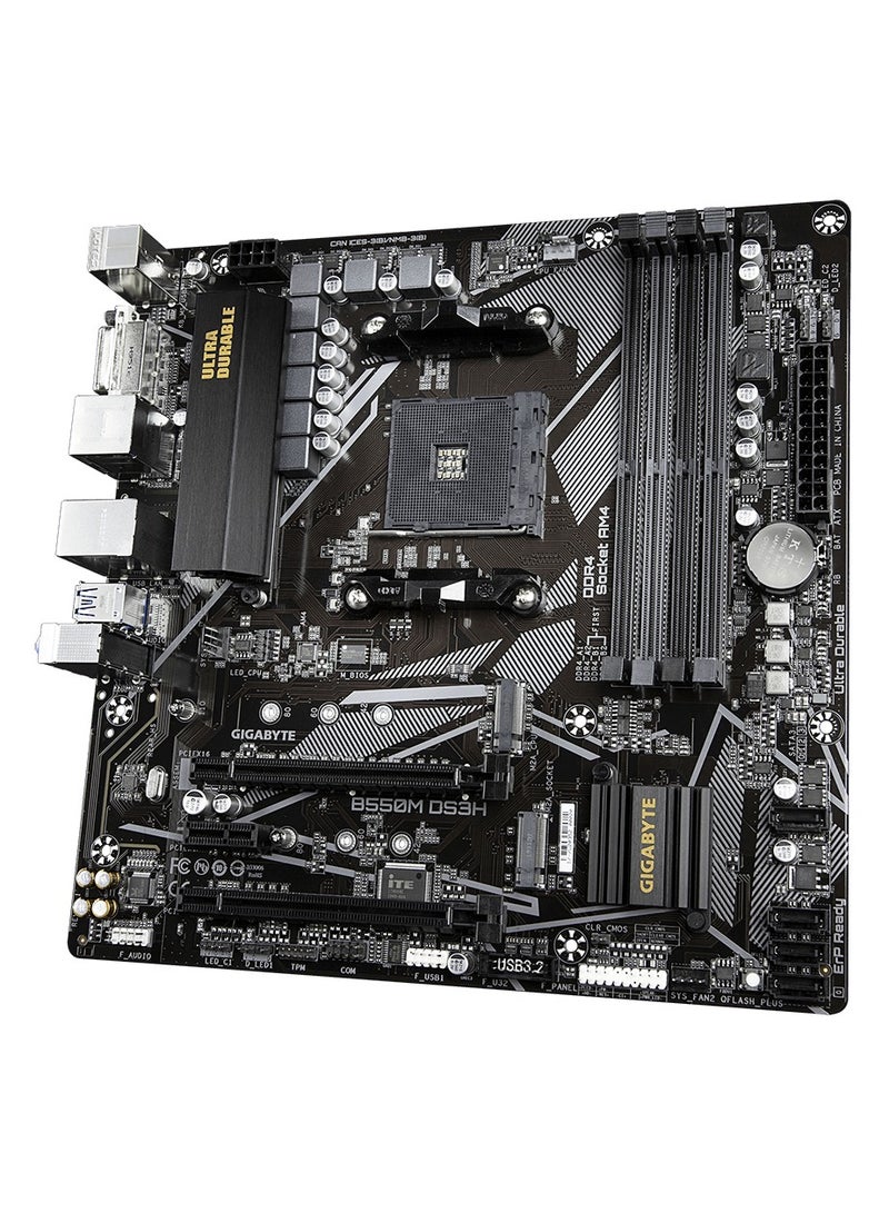 GIGABYTE - B550M DS3H (rev. 1.0/1.1/1.2/1.3) rev. 1.7 rev. 1.5 rev. 1.4 AMD B550 Ultra Durable Motherboard with Pure Digital VRM Solution, PCIe 4.0 x16 Slot, Dual PCIe 4.0/3.0 M.2 Connectors, Realtek GbE LAN, Smart Fan 5 with FAN STOP,  RGB FUSION 2.0, Q-Flash Plus BLACK - Image 1