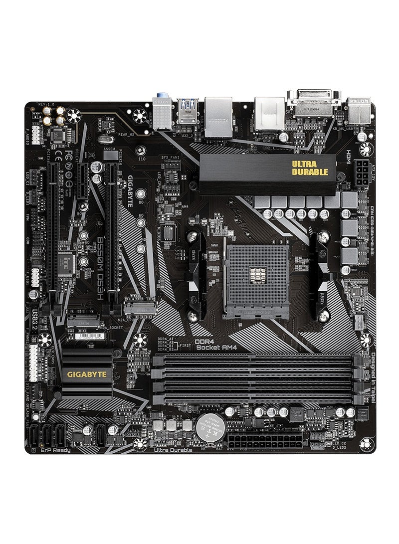 GIGABYTE - B550M DS3H (rev. 1.0/1.1/1.2/1.3) rev. 1.7 rev. 1.5 rev. 1.4 AMD B550 Ultra Durable Motherboard with Pure Digital VRM Solution, PCIe 4.0 x16 Slot, Dual PCIe 4.0/3.0 M.2 Connectors, Realtek GbE LAN, Smart Fan 5 with FAN STOP,  RGB FUSION 2.0, Q-Flash Plus BLACK - Image 1